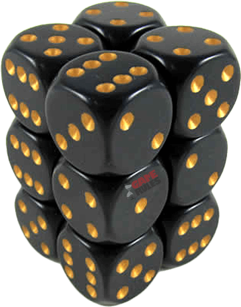 Chx25628 Black Opaque D6 Dice Gold Pips 16mm Pack Of (709x709), Png Download