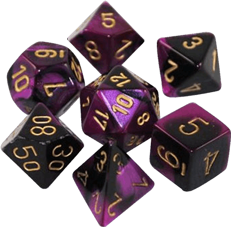 Polyhedral 7-die Gemini Dice Set Black And Purple With - Gemini ™ Black Purple W Gold (600x600), Png Download