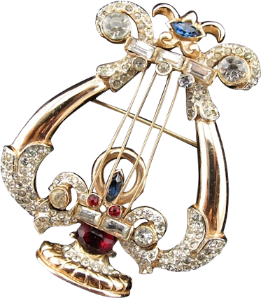 Corocraft Sterling Rhinestone Carnegie Hall Lyre Brooch - Rare Corocraft Sterling Crystal Rhinestone Carnegie (424x424), Png Download
