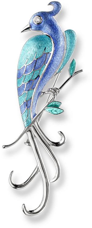 Nicole Barr Designs Sterling Silver Lyre Bird Brooch - 925 Sterling Silver Diamond Hand Crafted Enamelled (800x800), Png Download
