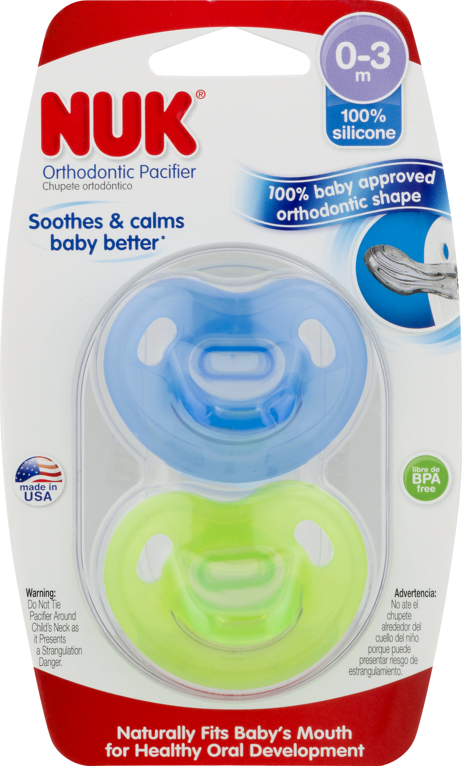 Nuk Newborn Orthodontic Pacifier, 0-3 Months, Blue/green - Nuk 18 36 Pacifier (1508x2500), Png Download