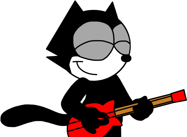 Felix Playing A Guitar - Cat Playing Guitar Cartoon (1024x642), Png Download