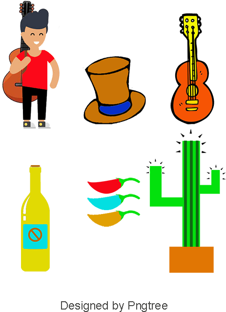 Mexican Style, Cactus, Guitar Png And Psd - Cartoon (800x800), Png Download