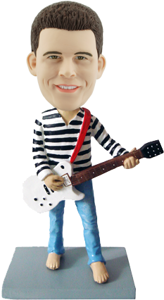 Customized Bobblehead Electric Guitar Man - Bobble Head With Guitar (400x458), Png Download
