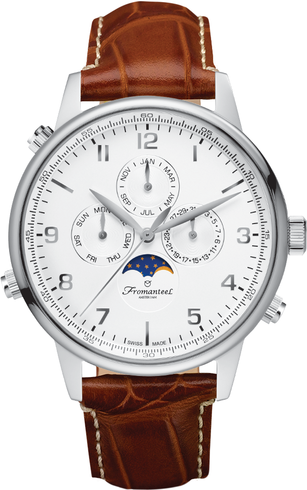 Globetrotter Moon Phase White - Fromanteel Gt-0531-003 Globetrotter Moon Phase Watch (632x1000), Png Download