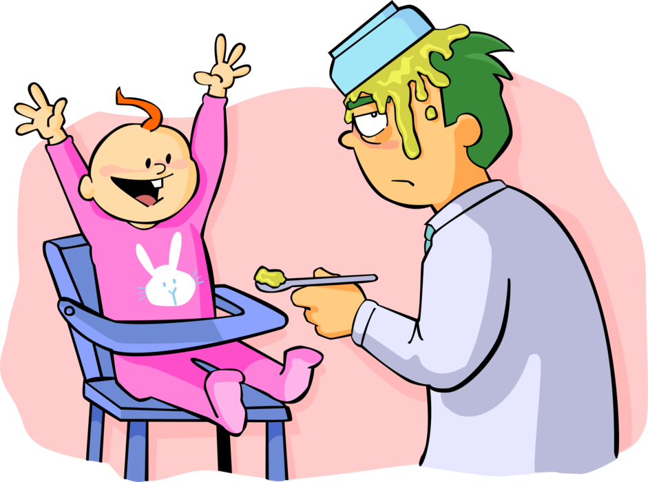 Vector Illustration Of Stay Home Dad Gets No Respect - Feeding A Baby Clipart (941x700), Png Download