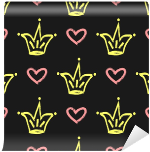 Repeated Outlines Of Crowns And Hearts Painted With - Watercolor Painting (400x400), Png Download
