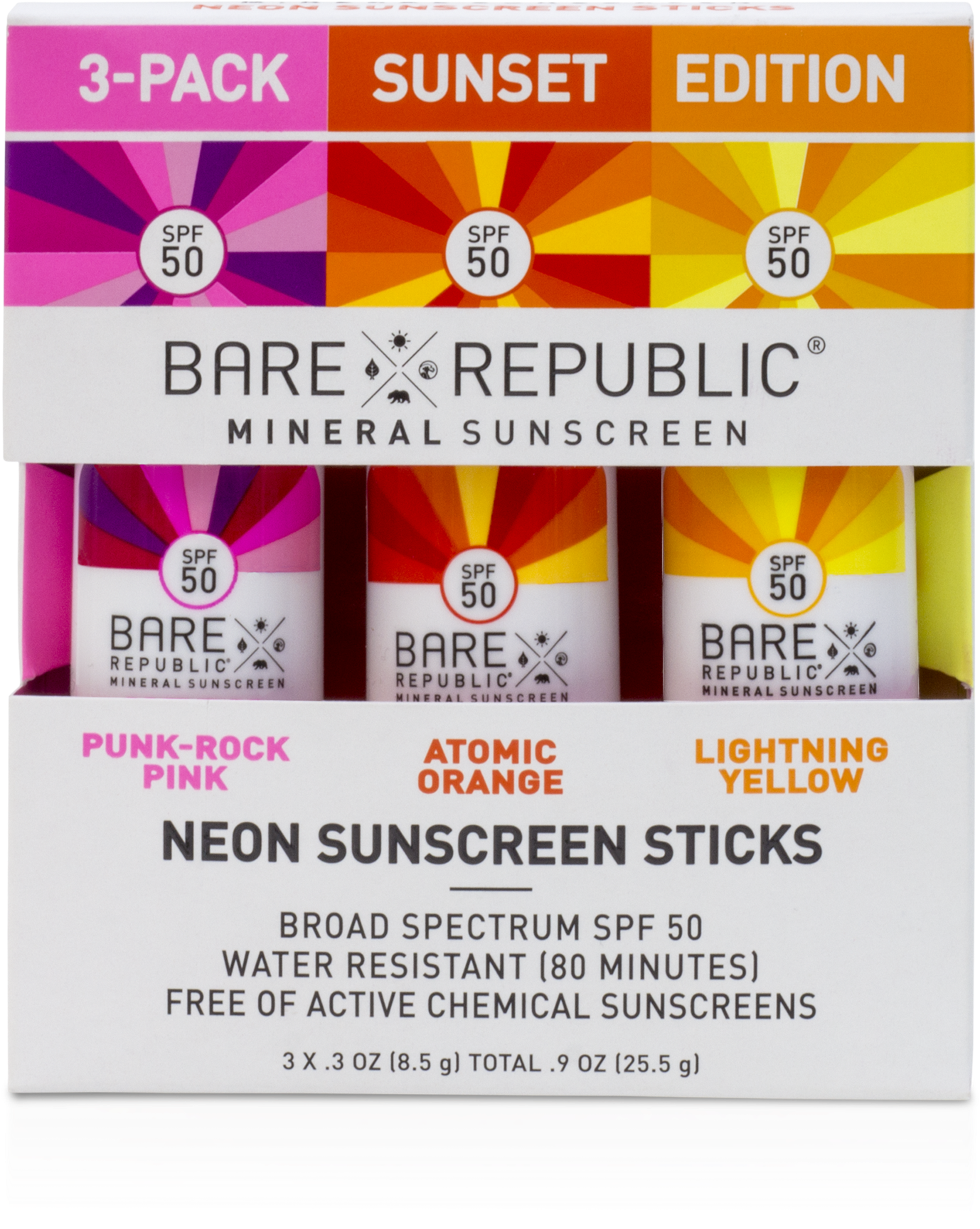 Spf50 Neon Sunscreen Stick 3-pack - Sunscreen (2400x2400), Png Download