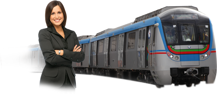 A Ride On The Hyderabad Metro Rail Is Considered Safe - Hyderabad Metro Rail Png (855x425), Png Download