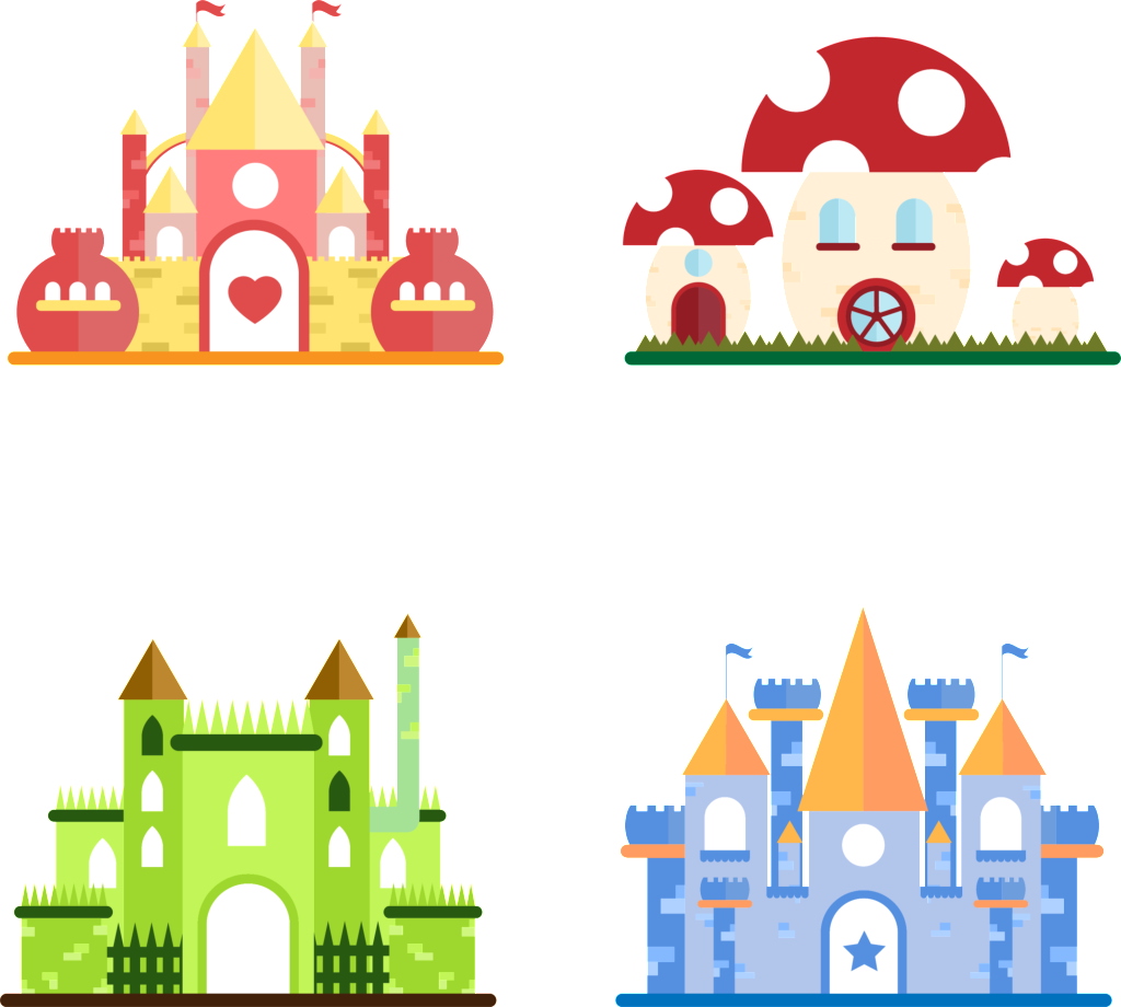 4 Colorful Fairytale Castle Pattern Elements - Vector Graphics (1024x920), Png Download
