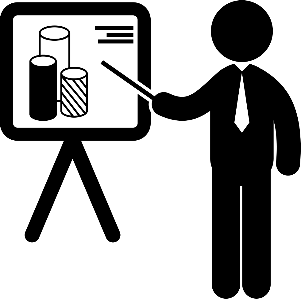 Businessman Presenter Presenting Business Stats Graphic - Presentation Icon Png (981x976), Png Download
