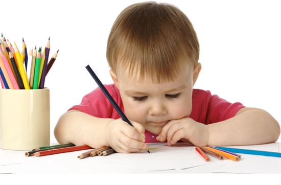 Nene-pintor - Kids With Colour Pencils (550x362), Png Download