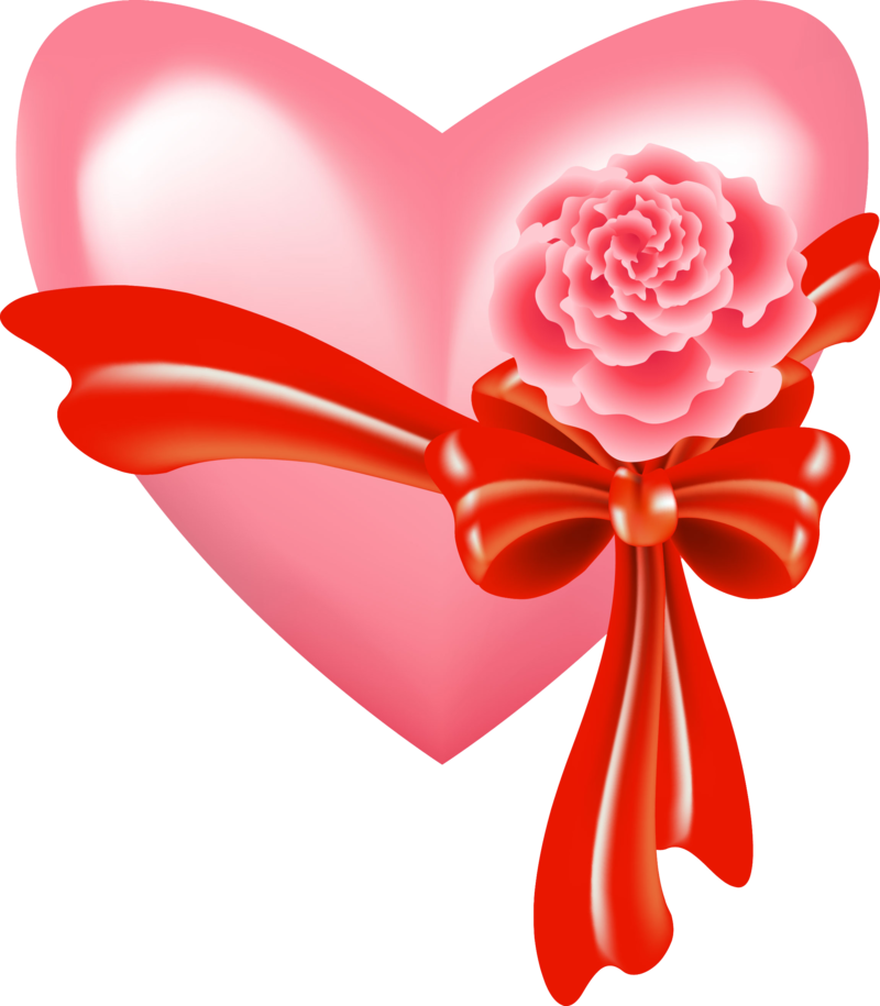 Pink Heart With Rose And Bow - Herz Lieb Png (800x915), Png Download