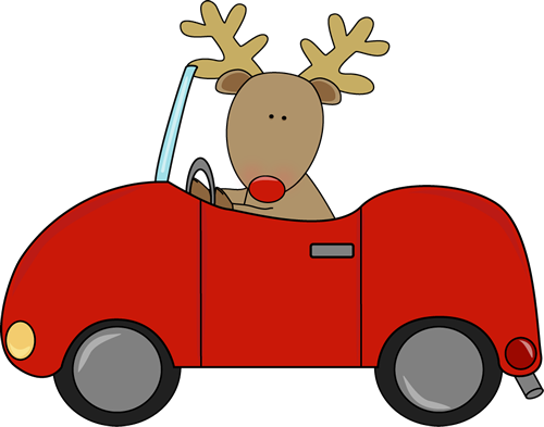 Reindeer Clipart School - Reindeer Driving A Car (500x393), Png Download