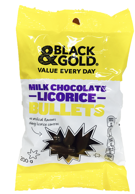 Black & Gold Milk Chocolate Bullets 200g - Black & Gold Plain Flour 2kg (500x678), Png Download