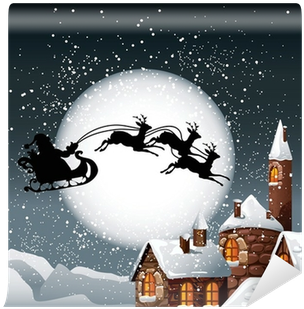 Christmas Illustration Of Santa And His Reindeer Wall - Santa Claus (400x400), Png Download