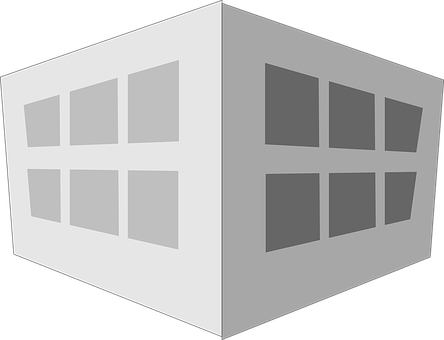 Box Building Office Grey Silver Windows Ar - Building Clipart (444x340), Png Download