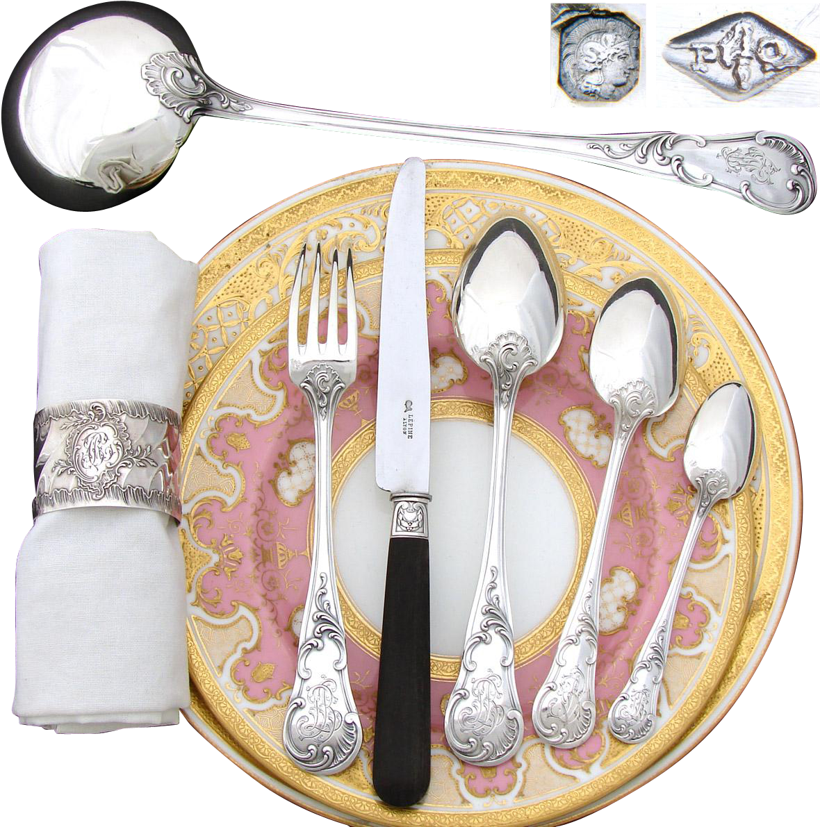 Exquisite Antique French Sterling Silver 71pc Flatware - Cutlery (1190x1190), Png Download