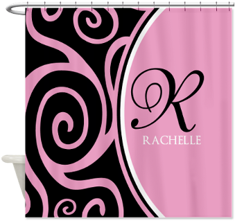 Elegant Black Pink Swirls Monogram Shower Curtain - Custom Elegant Black Pink Swirls Monogram Shower Curtain (350x350), Png Download