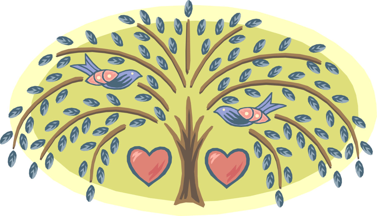 Vector Illustration Of Love Bird Animals In Tree With - Circle (1218x700), Png Download