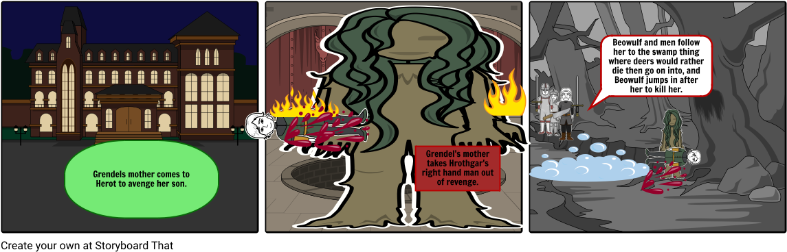 Grendels Mother Fight - Illustration (1164x385), Png Download