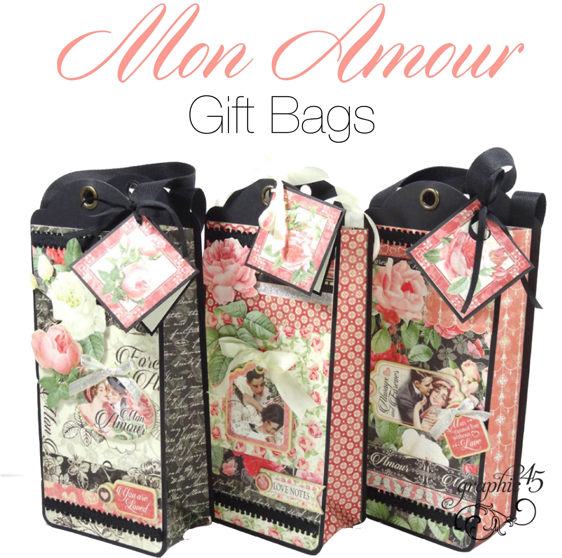 Try These Graphic 45 Mon Amour Gift Bags - Paper Craft (2100x2128), Png Download