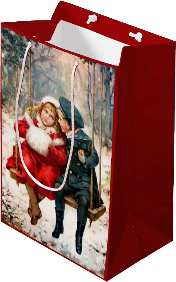 Vintage Victorian Children On Swing Gift Bag - Texasbluebonnet-geschenk-tasche Mittlere Geschenktüte (1106x1106), Png Download