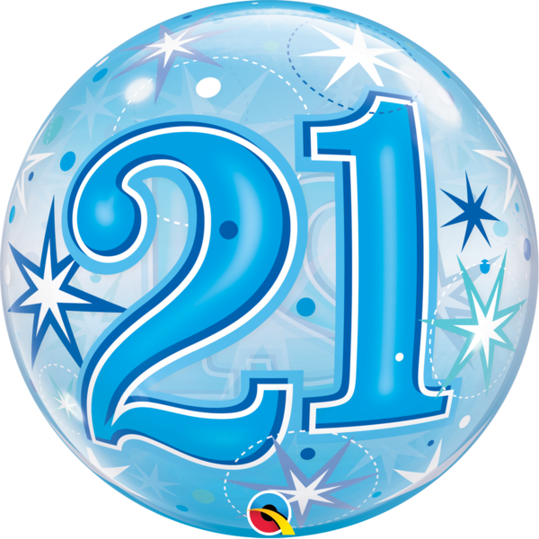21 Blue Sparkle Starburst Bubble Balloon - Pink Birthday Balloons (480x480), Png Download