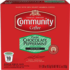 Dark Chocolate Peppermint Coffee Pods 18 Count Compatible - Community Coffee House Blend Coffee Keurig K Cup (600x400), Png Download