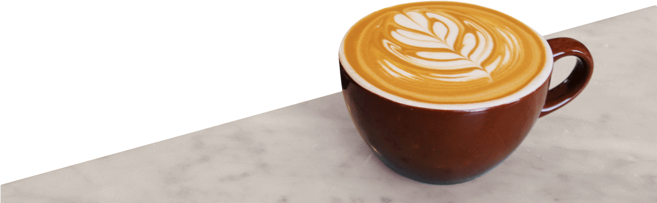 Cup Of Coffee With Foam Leaf Design Sitting On Counter - Coffee (1280x405), Png Download