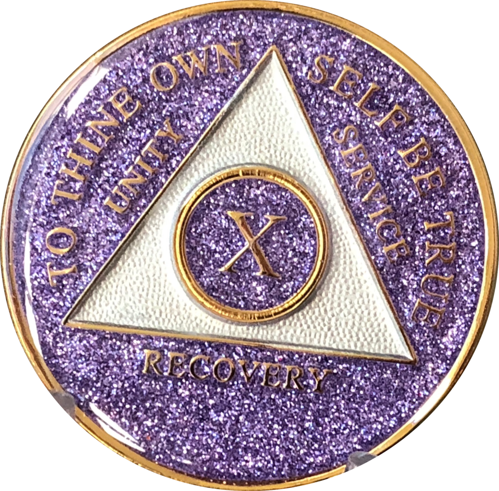 Aa Medallion Purple Glitter Tri-plate Sobriety Chip - Sobriety Coin (1024x1008), Png Download