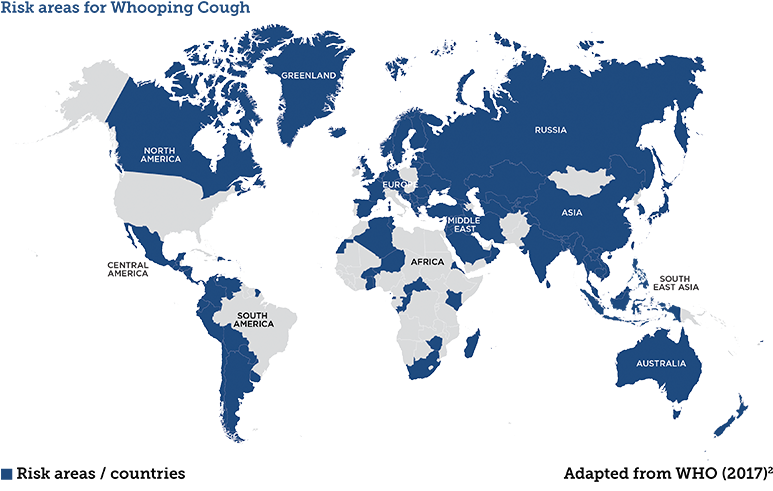 Disease Risk Map - Countries Affected By Whooping Cough (872x498), Png Download