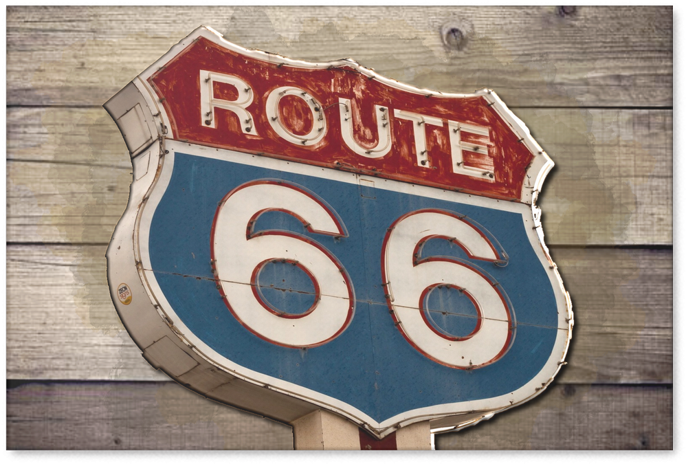 Rustic Vintage Route 66 Sign On Wood Canvas Art Decor - Route 66 Travel Notes: A 5 X 8 Unlined Journal (1024x1024), Png Download