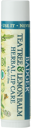 Herbal Lip Care With Tea Tree And Lemon Balm - Badger - Certified Organic Herbal Lip Balm Stick Tea (500x500), Png Download