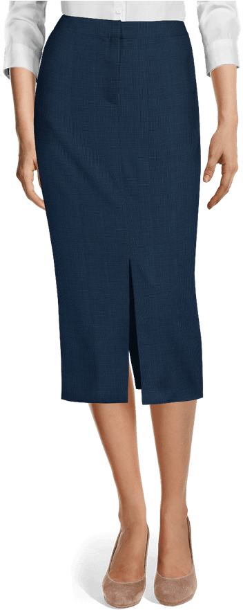 Blue Midi Houndstooth Wool Blend Pencil Skirt With - Grey Pencil Skirt Short (437x887), Png Download