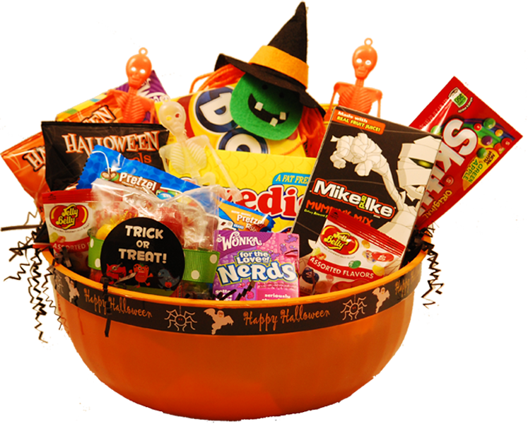Happy Haunting Halloween Gift Basket - Halloween Candy Basket Png (747x600), Png Download