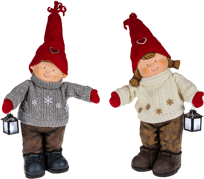 Chico & Chica Navideño/-a De Cerámica Con Gorro De - Flashlight (945x709), Png Download