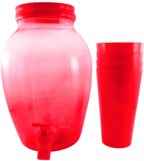 Translucent Red Beverage Dispenser With Tumbler Cups - Plastic Bottle (600x600), Png Download