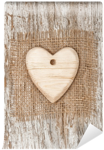 Wooden Heart With Burlap Textile On The Old Wood Wall - Heart (400x400), Png Download