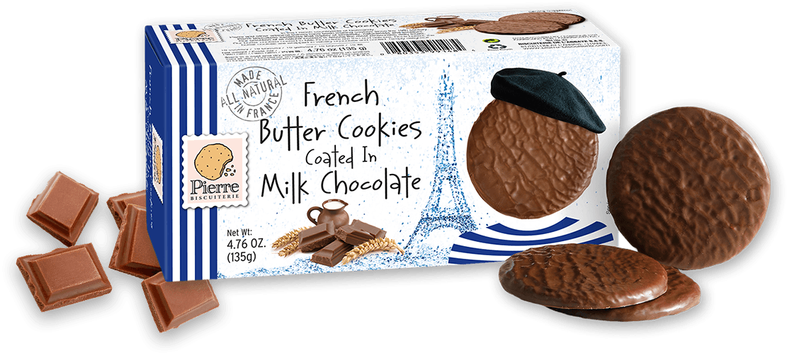 Milk Chocolate - Pierre Biscuiterie French Butter Cookies Coated In (1111x502), Png Download
