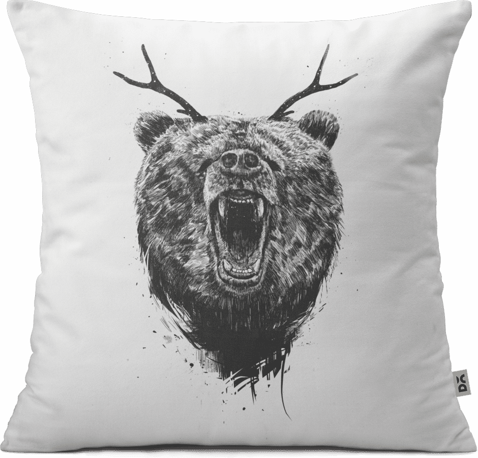 Dailyobjects Angry Bear With Antlers 16" Cushion Cover - Angry Bear Drawing (940x900), Png Download