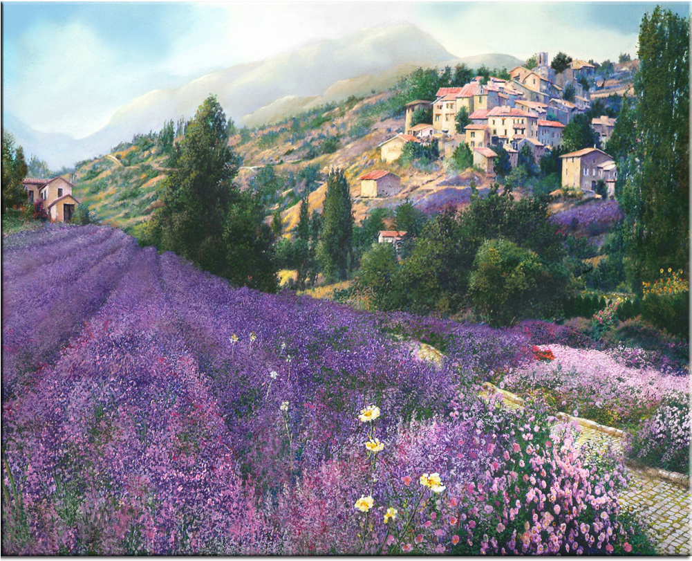 Lavender Field Canvas Painting (1000x1000), Png Download