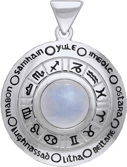 Wheel Of The Year Zodiac Pendant - White Bronze Wheel Of The Year Zodiac Pendant (555x555), Png Download