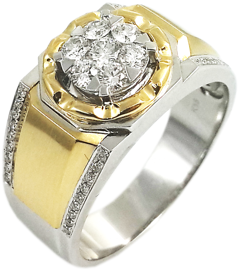 Anillo Con Diamantes Blancos En Oro Amarillo Y Blanco - Anillo De Oro Png (1000x1000), Png Download
