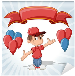 Cute Boy On A Birthday Party With Balloons And Red - Birthday (400x400), Png Download
