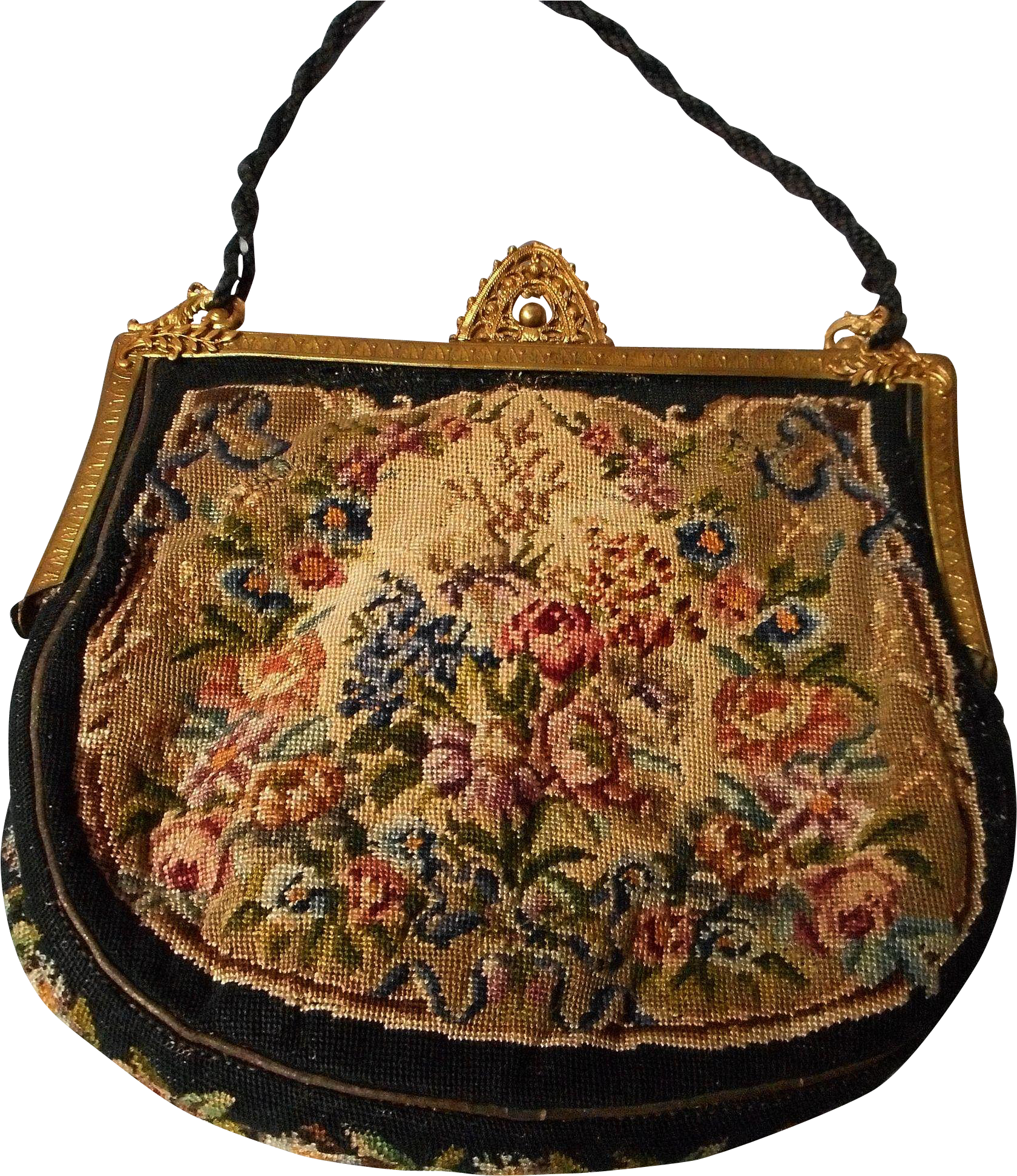 Antique German Petit Point Bag With Filigree Frame, - Needlepoint (1941x1941), Png Download