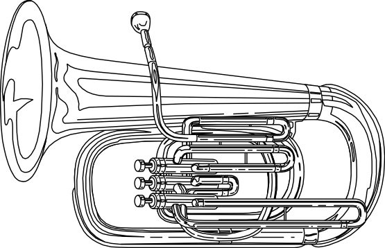 Tuba Clipart 3 Image - Tuba Instrument Black And White (555x358), Png Download