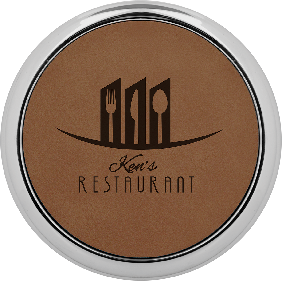Round Dark Brown Leatherette Coaster With Silver Edge - 3 5/8 Leatherette Coaster Set With Silver Trim Single (1200x1194), Png Download