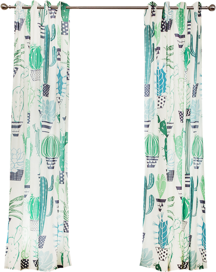 Drapes With Cacti Party - Curtain (1000x1000), Png Download