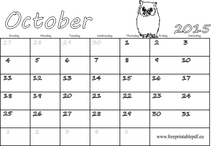 October 2015 Printable Calendar Blank - Transparent Calendar October (434x300), Png Download
